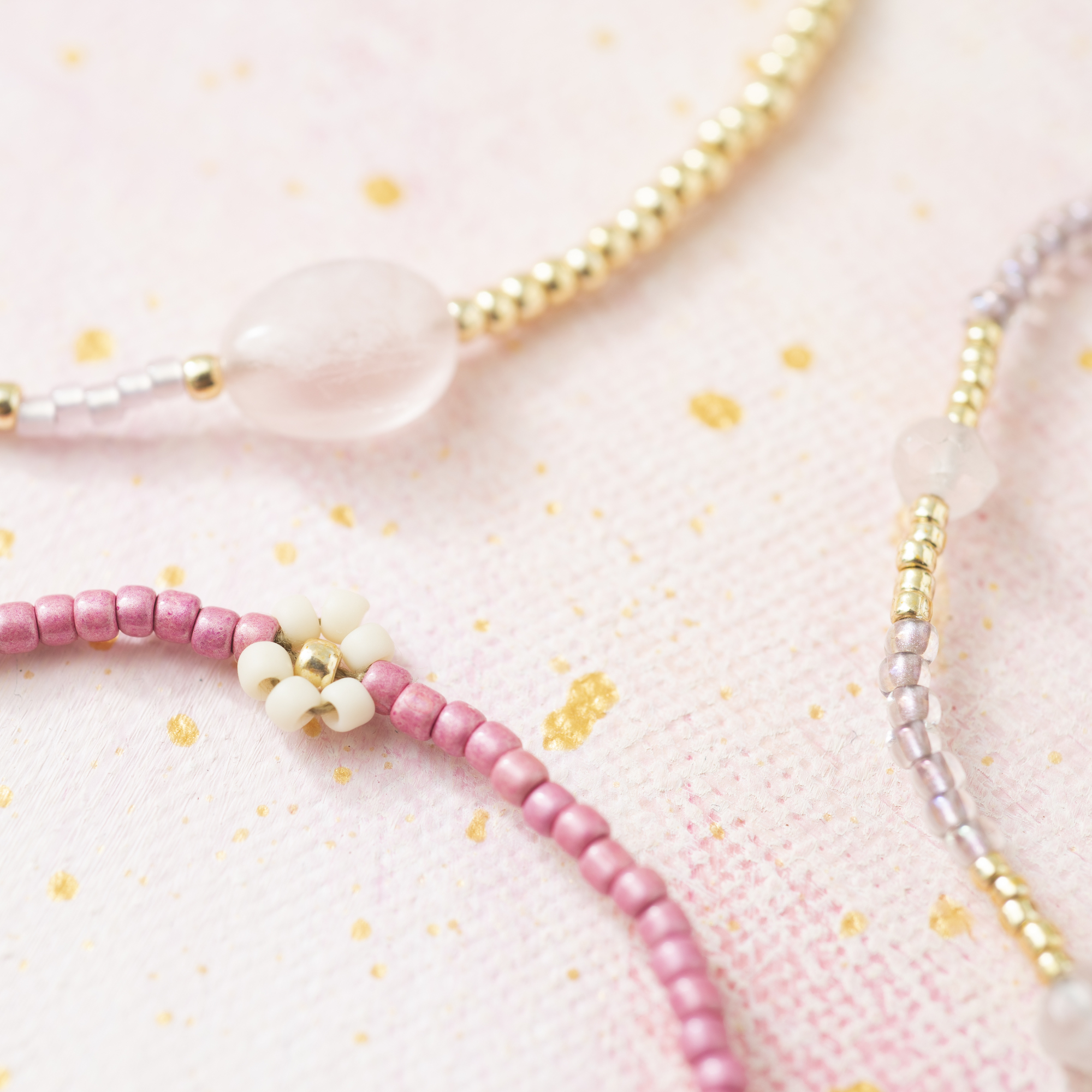 A Beautiful Story Wildflower Rose Quartz Gold Necklace A Beautiful Story Wildflower Rose Quartz Gold Necklace